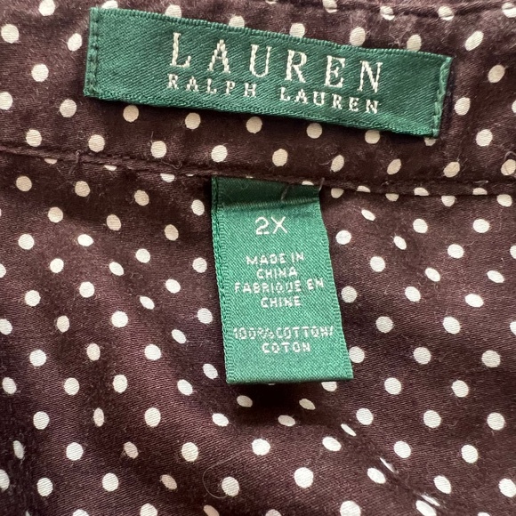 Ralph Lauren Chocolate Brown Dot Button Down Blouse Size 2X - Picture 5 of 7